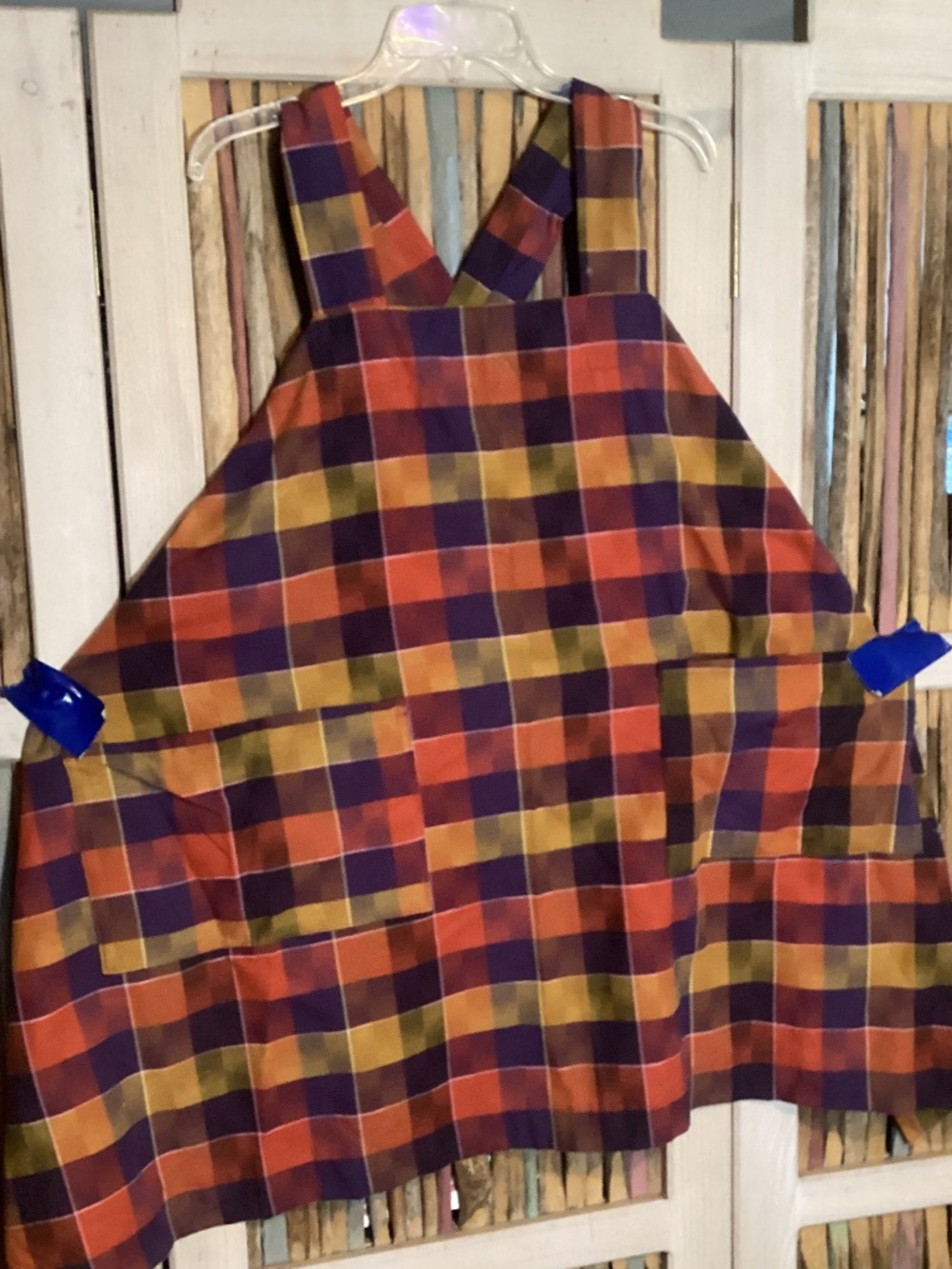 Linen Plaid Japanese Cross Ties Apron